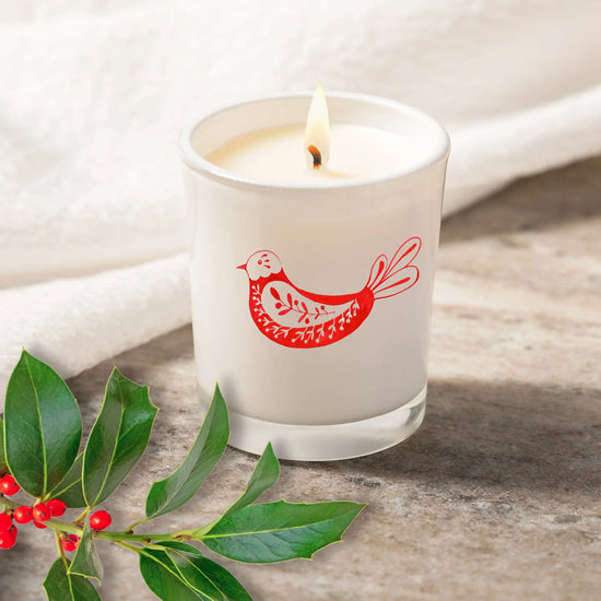 Christmas Nordic Bird Scented Votive Candle with Organza Bag - Crumble and Core