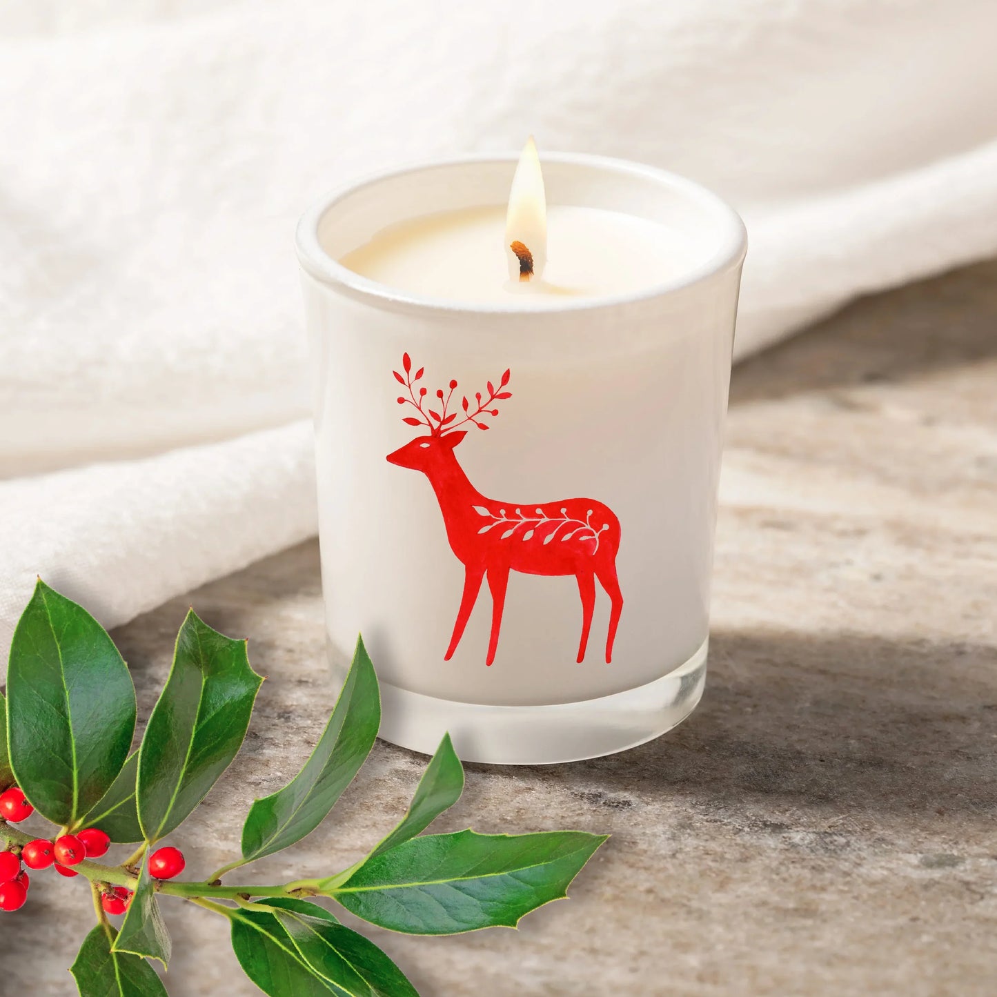 Christmas Nordic Reindeer Scented Votive Candle with Organza Bag - Crumble and Core
