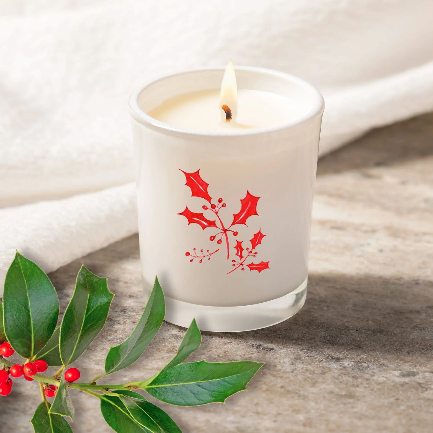 Christmas Nordic Holly Scented Votive Candle with Organza Bag - Crumble and Core