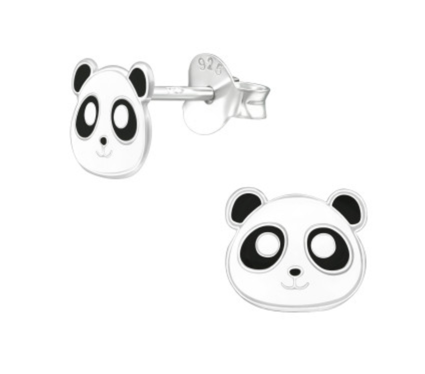 Cute Panda and Heart Silver Ear Stud Earrings Crumble and Core   