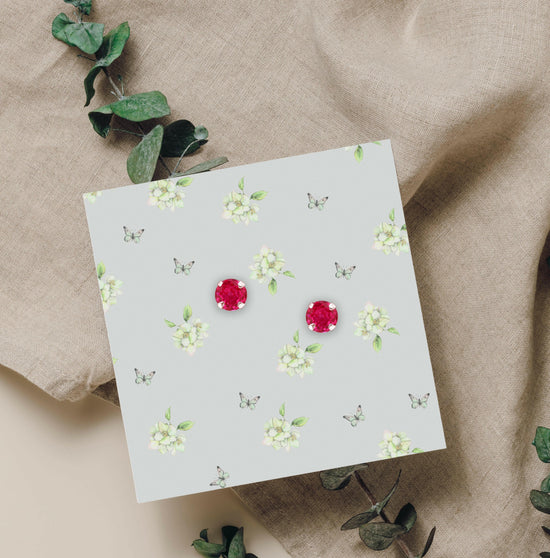 Ruby Stud Earrings – Sterling Silver Hypoallergenic Lightweight Gemstone Studs - Crumble and Core