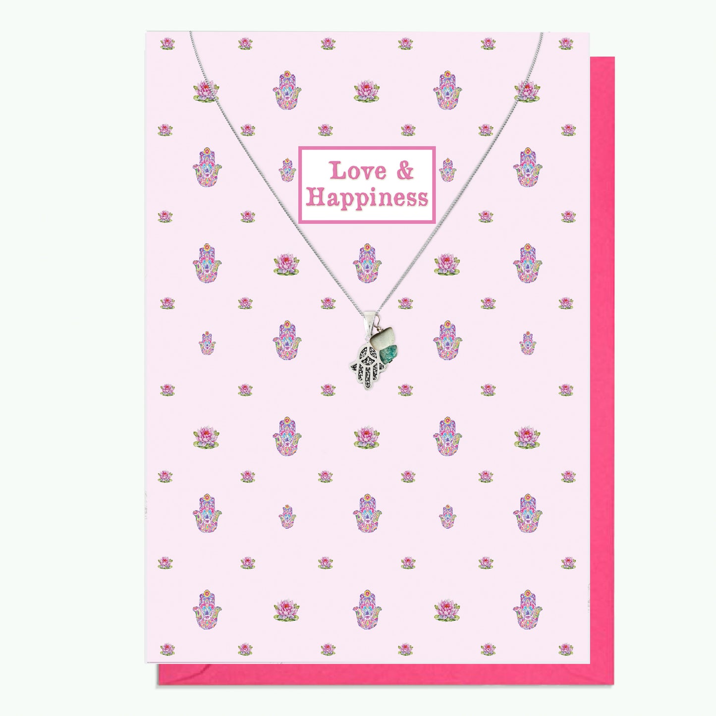 Sterling Silver Hamsa Pendant Necklace and Crystal Charm Card
