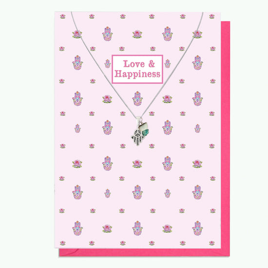 Sterling Silver Hamsa Pendant Necklace and Crystal Charm Card