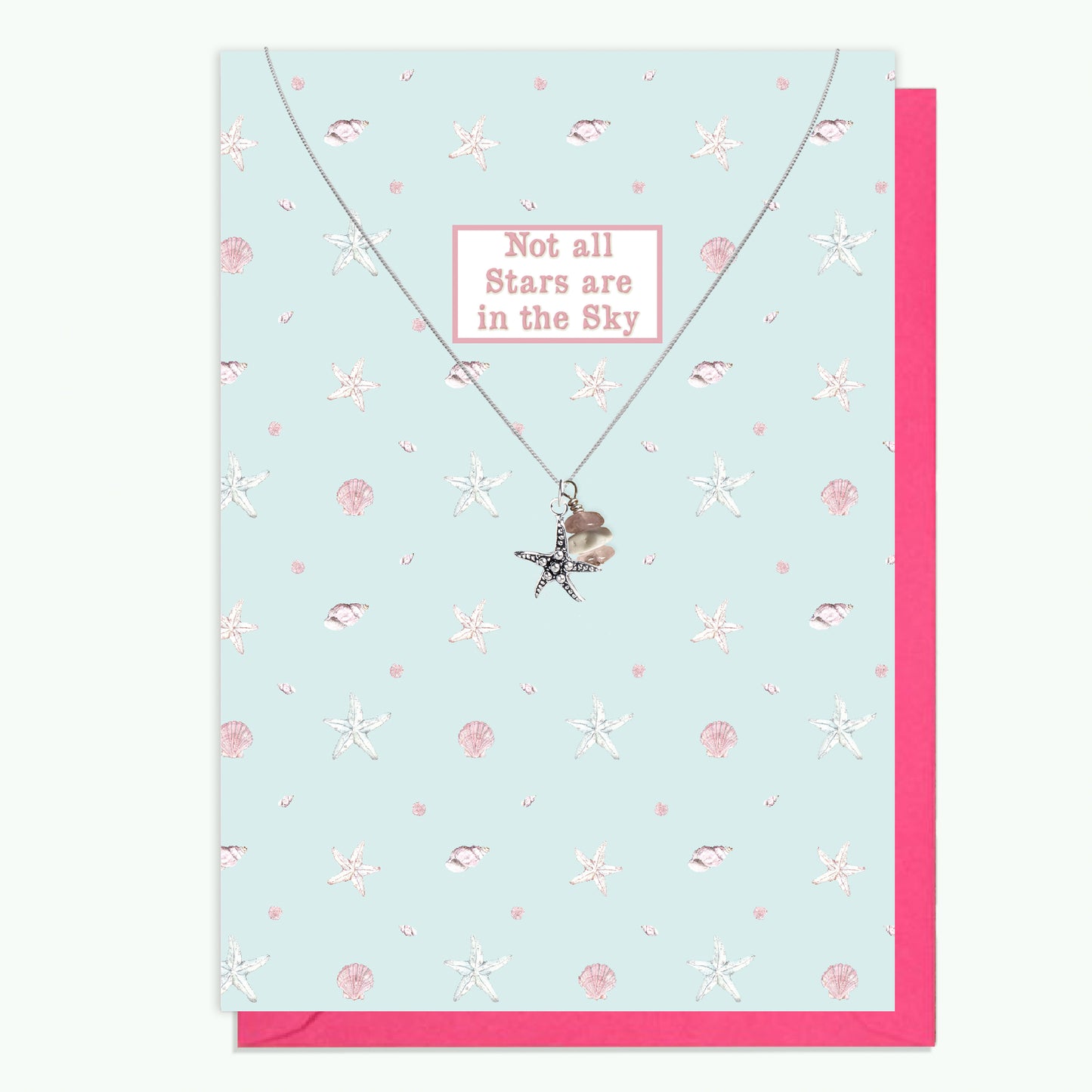 Sterling Silver Starfish Pendant Necklace with Handmade Crystal Charm and Card