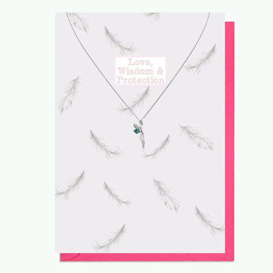 Sterling Silver Feather Pendant Necklace with Handmade Crystal Charm and Card