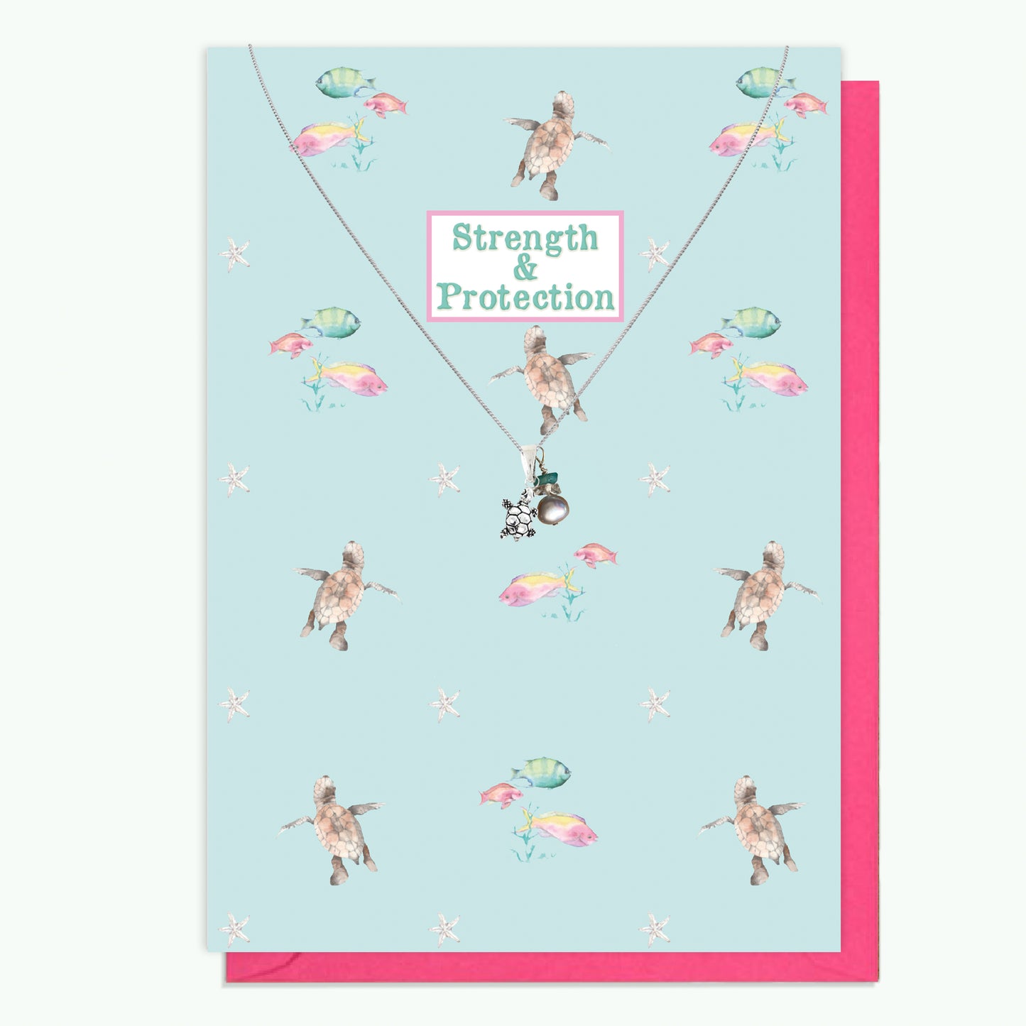 Sterling Silver Turtle Pendant Necklace with Handmade Crystal Charm and Card