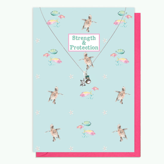 Sterling Silver Turtle Pendant Necklace with Handmade Crystal Charm and Card