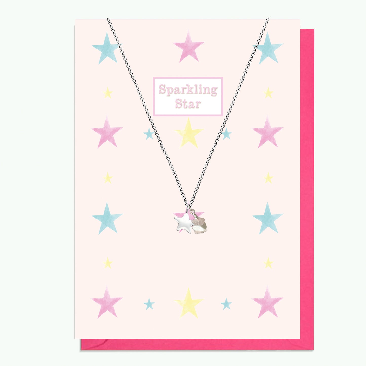 Sterling Silver Star Pendant Necklace with Handmade Crystal Charm and Card
