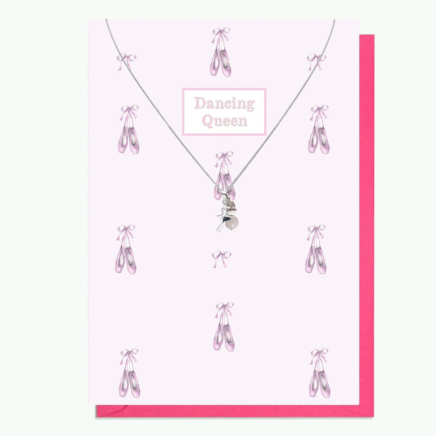 Sterling Silver Ballerina Pendant Necklace with Handmade Crystal Charm and Card
