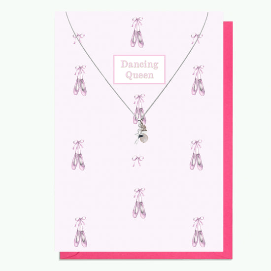 Sterling Silver Ballerina Pendant Necklace with Handmade Crystal Charm and Card