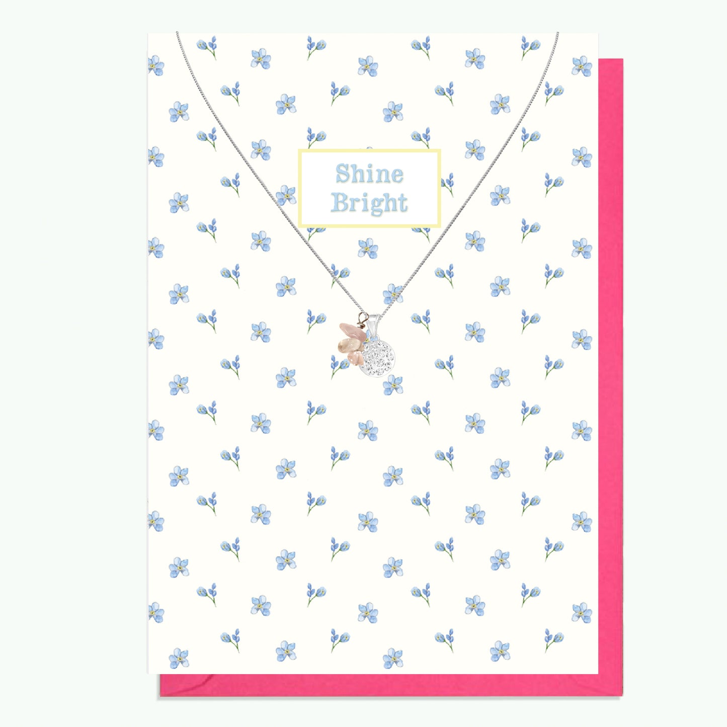 Sterling Silver Cubic Zirconia Pendant Necklace with Handmade Crystal Charm and Card