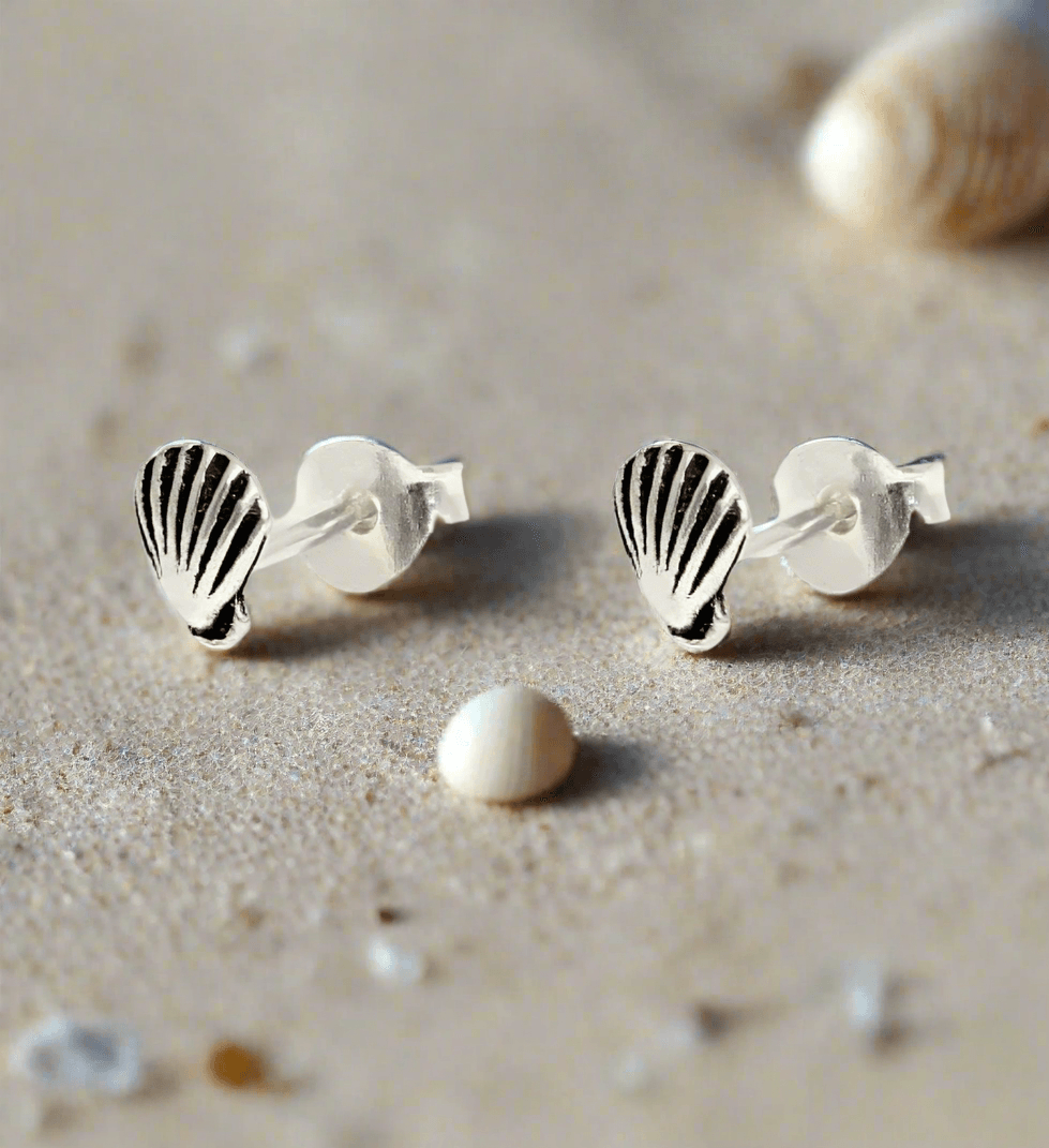Silver Stud Earrings – Hypoallergenic Shell Design Lightweight Daily Wear - Crumble and Core