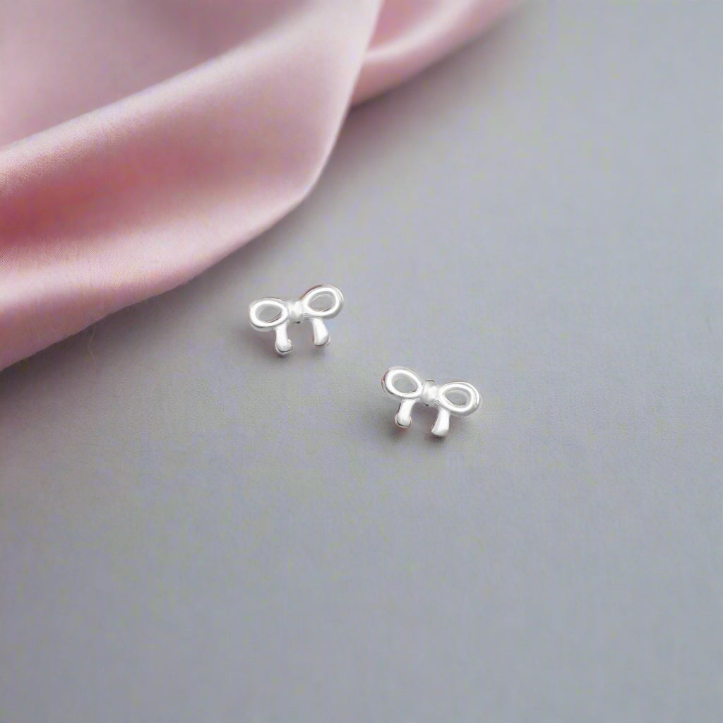 Ribbon Bow Silver Earring Stud Earrings Crumble and Core   