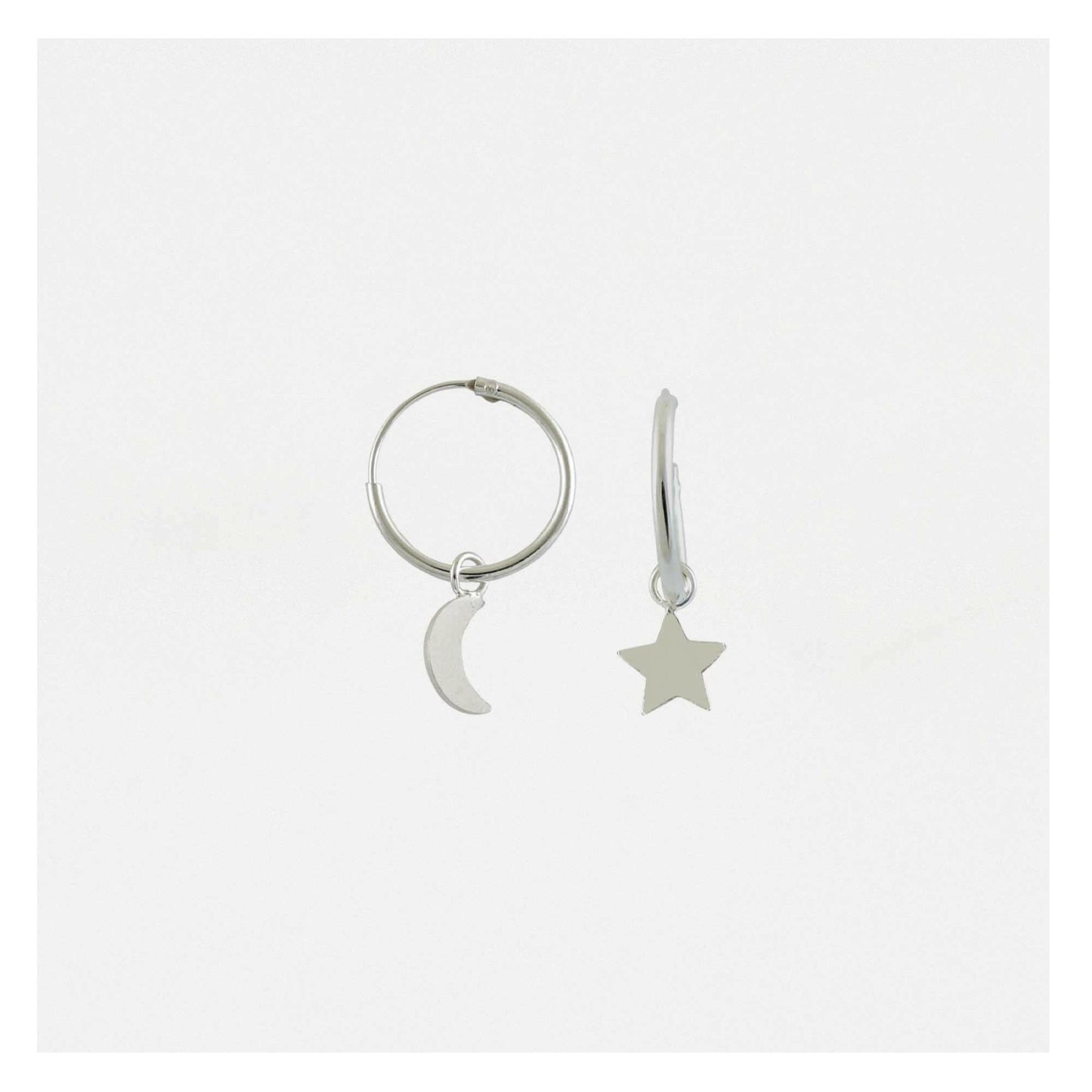 Moon and Star Huggie Hoop Silver Earrings  Crumble and Core   