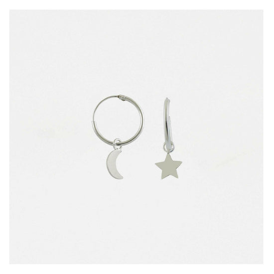 Moon and Star Huggie Hoop Silver Earrings  Crumble and Core   