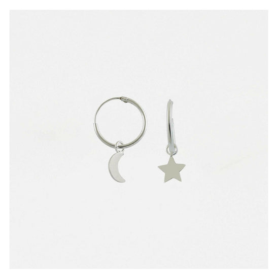 Load image into Gallery viewer, Moon and Star Huggie Hoop Silver Earrings  Crumble and Core   

