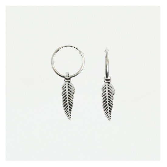 Load image into Gallery viewer, Feather Huggie Hoop Silver Earrings  Crumble and Core   
