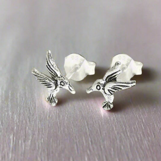 Hummingbird Silver Ear Stud Earrings Crumble and Core   