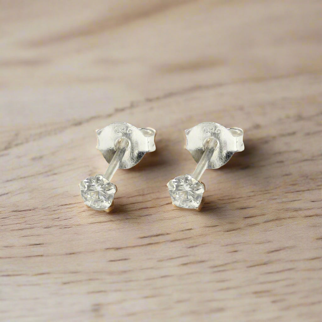 Cubic Zirconia Silver Ear Stud Earrings Crumble and Core   