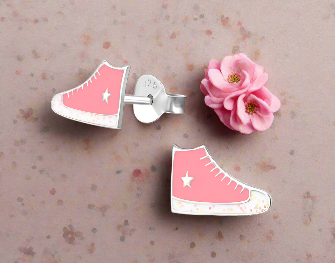 Pink Trainer Silver Ear Studs Earrings Crumble and Core   