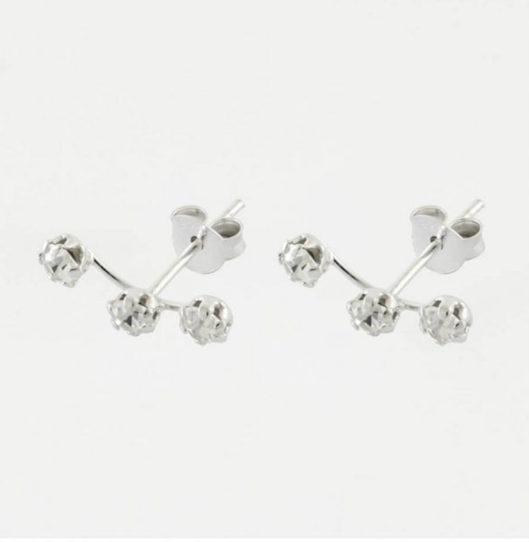 Cubic Zirconia Triple Crawler Silver Stud Earrings Crumble and Core   