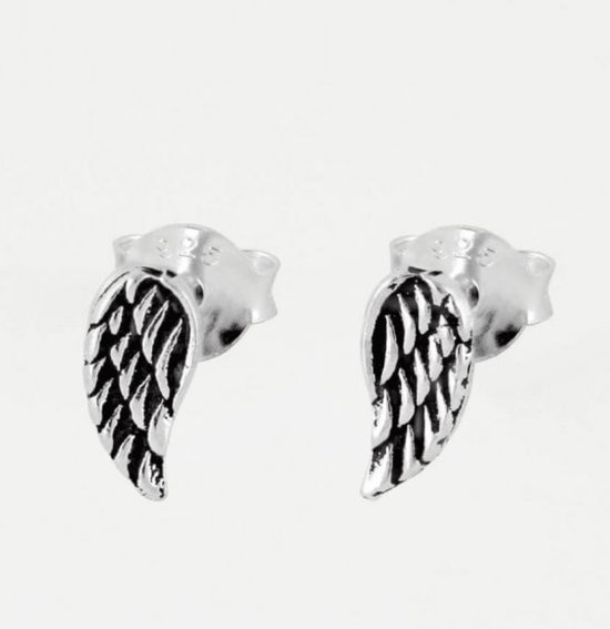 Silver Stud Earrings Stylish Angel Wing Jewellery - Crumble and Core