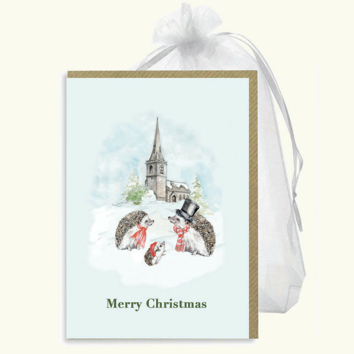 Christmas Pack of 6 A6 Cards In Organza Bag-Hedgehogs Greeting & Note Cards Crumble and Core   