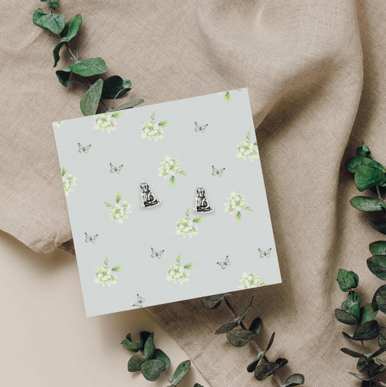 Silver Stud Earrings - Handcrafted Sterling Silver Buddha Earrings for Sensitive Ears - Crumble and Core