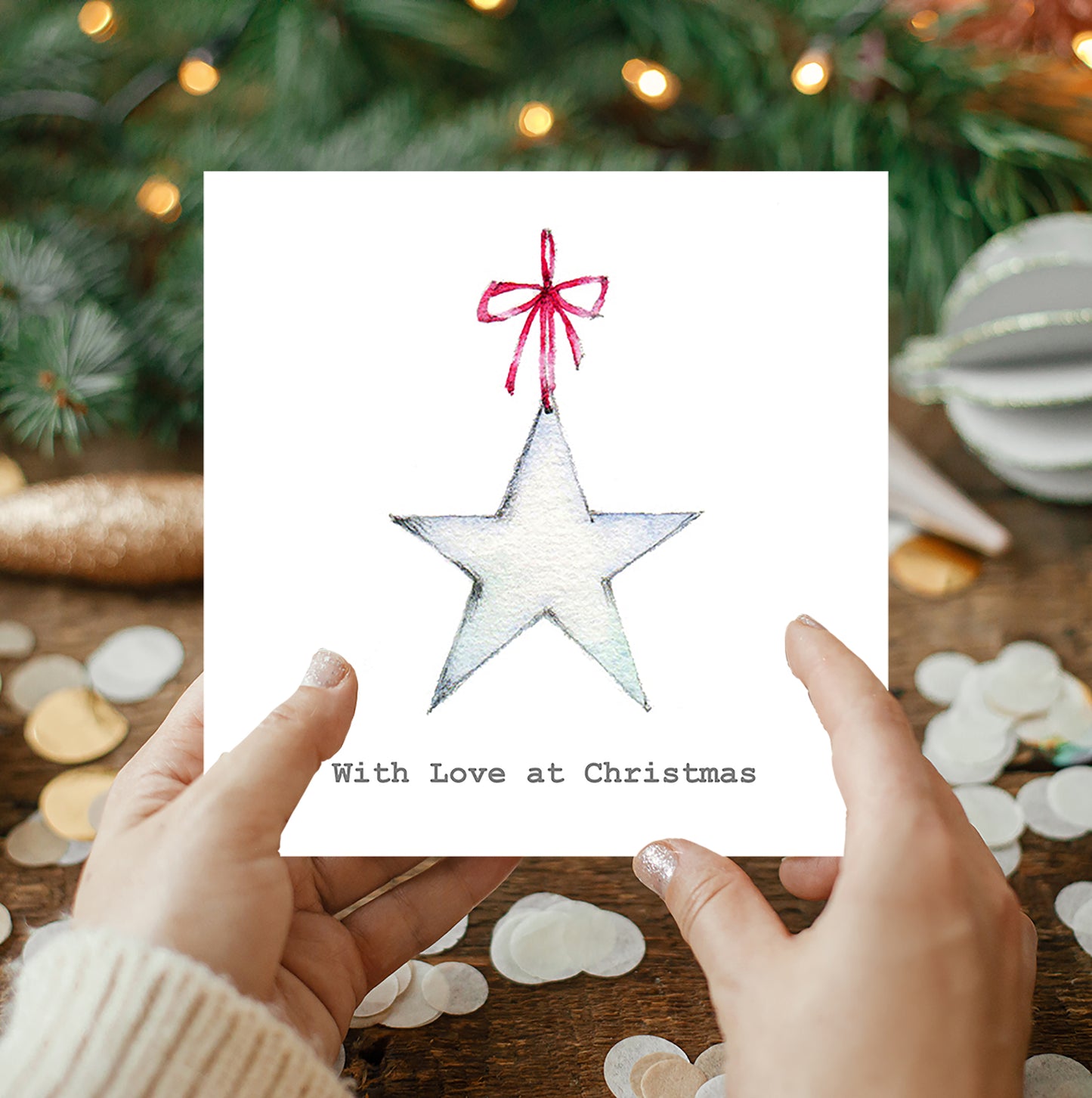 Premium Hand-Finished Star Christmas Card - Festive Greeting Card - High-Quality