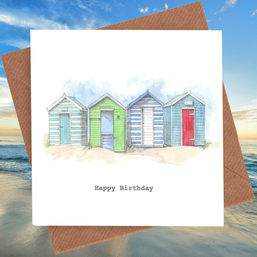 Beach Huts Birthday Card