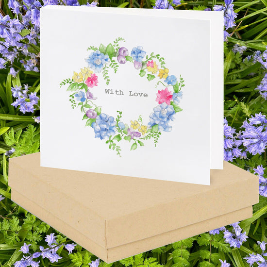 Sterling Silver Hydrangea Stud Earrings in Love Wreath Boxed Card - Crumble and Core