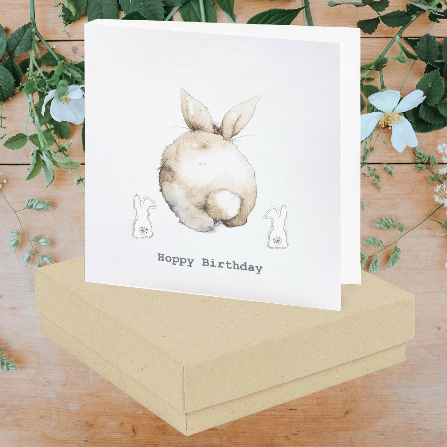 Sterling Silver Stud Earrings Birthday Card with Boxed Bunny Design - Perfect Gift for Any Occasion - Crumble and Core