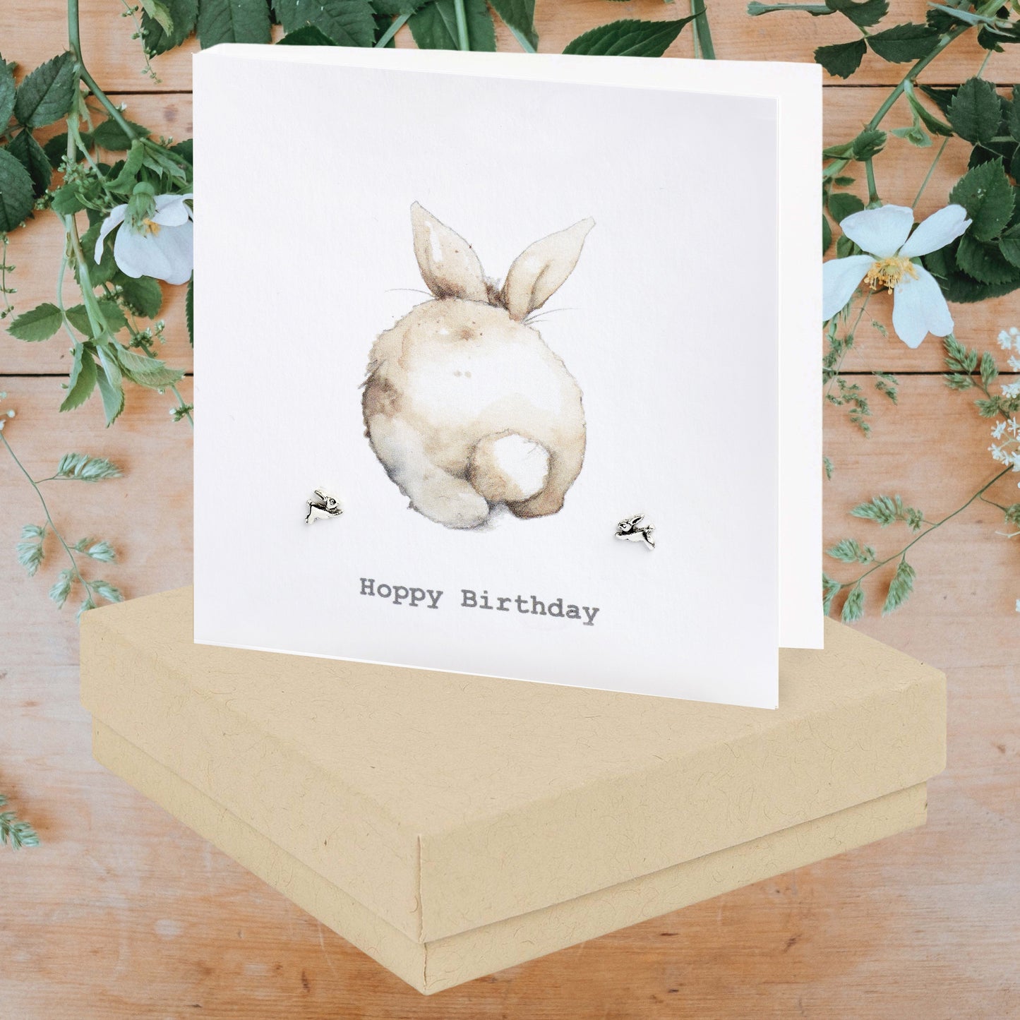 Sterling Silver Stud Earrings Birthday Card with Boxed Bunny Design  - Perfect Gift for Any Occasion