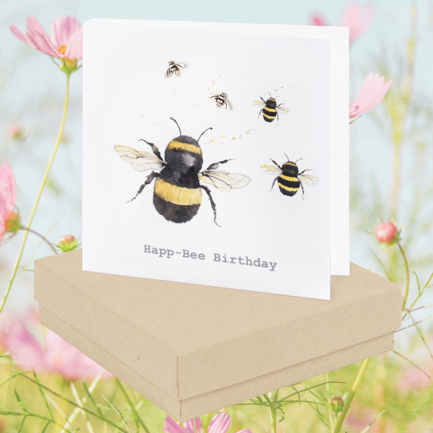 Bee Sterling Silver Stud Earrings in a Boxed Birthday Card - Ready for Gifting