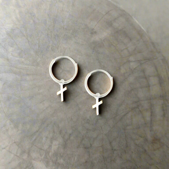 Cross Huggie Hoop Silver Earrings  Crumble and Core   
