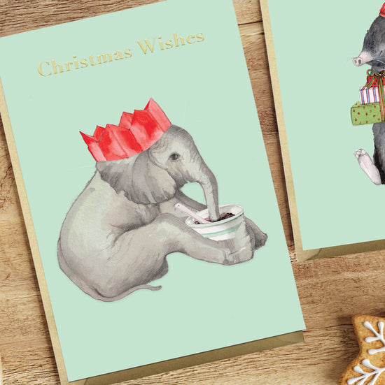 Animal Collection A6 Foiled Greeting Card Christmas Elephant