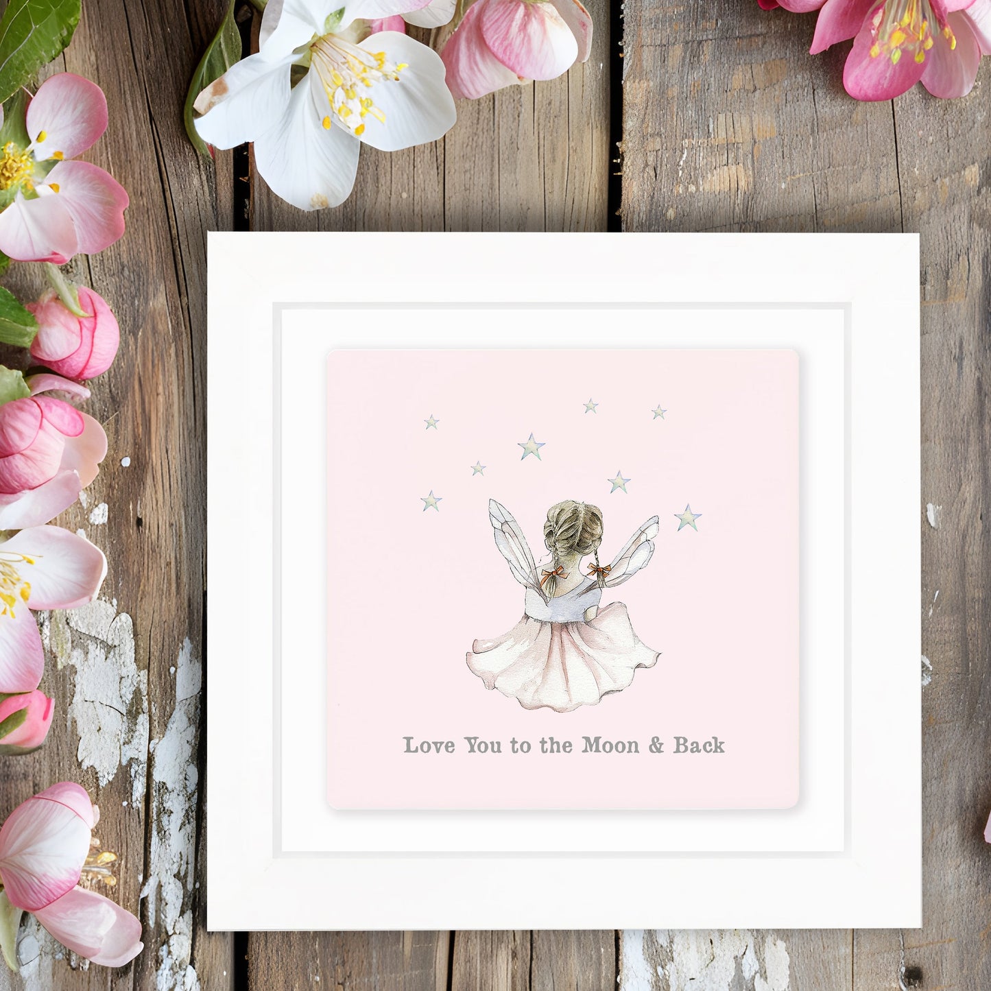 Hand Finished Ceramic Framed Tile Print - Fairy Love You To The Moon Design - Home Decor - Gifts for Her - Nursery Decor - Newborn Gifts