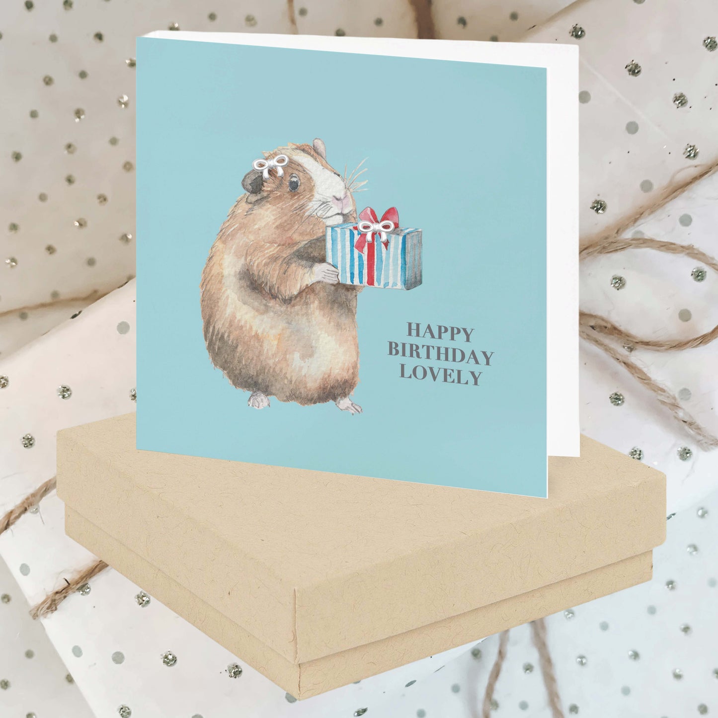 Happy Birthday Guinea Pig Stud Earrings in Sterling Silver - Boxed Gift Card Included