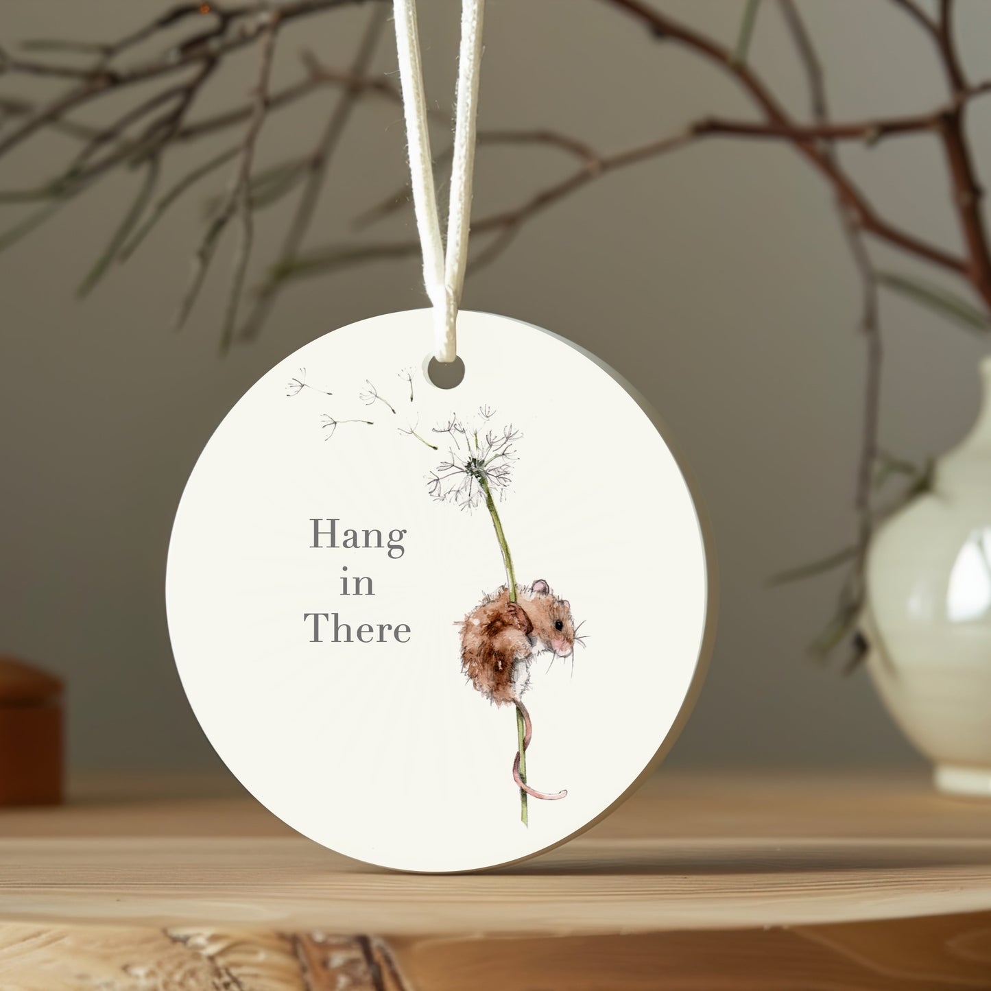Ceramic Keepsake Hanging Decoration  - A6 Greeting Card with Ceramic Keepsake - Mouse Hang In There