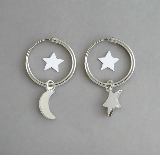 Moon and Star Huggie Hoop Silver Earrings  Crumble and Core   