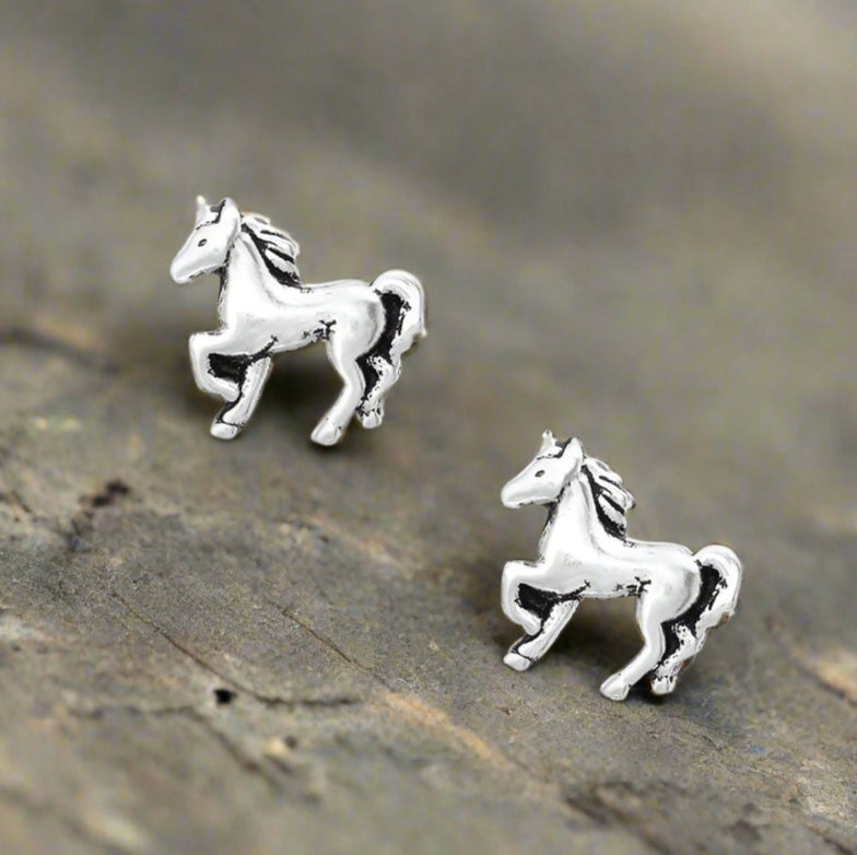 Horse Silver Ear Studs Earrings Crumble and Core   