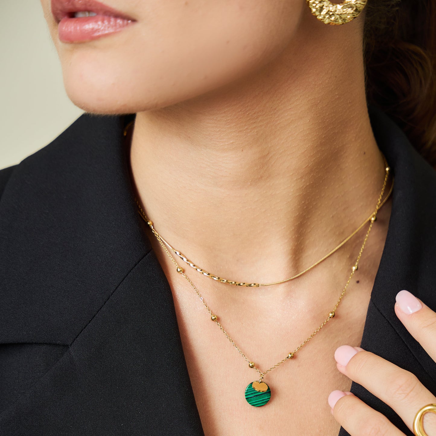 Gold Malachite Pendant Necklace