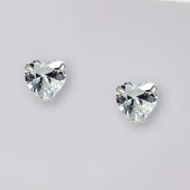 Sterling Silver Studs -  Heart Earrings – CZ Studs with Gift Box & Birthday Card