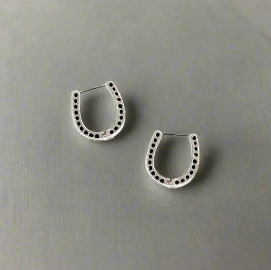 Load image into Gallery viewer, Horse Shoe Silver Ear Studs Earrings Crumble and Core   
