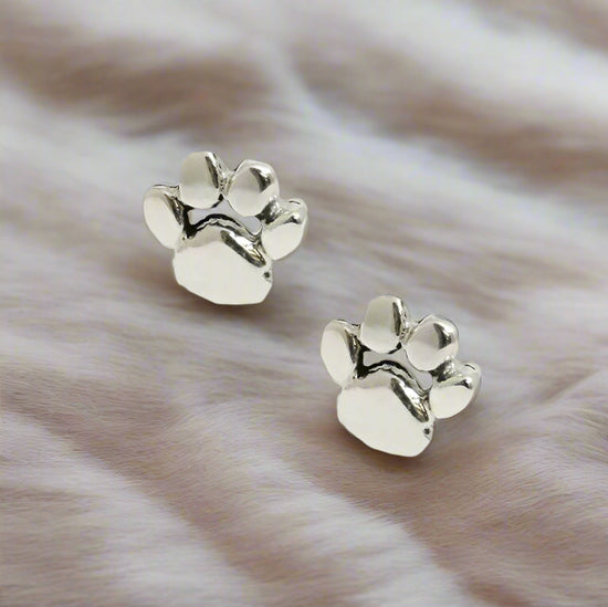 Dog Paw Silver Ear Stud Earrings Crumble and Core   