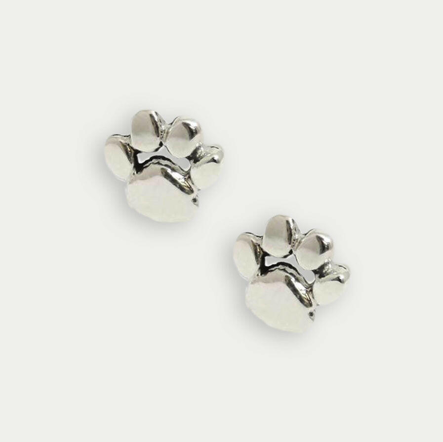 Dog Paw Silver Ear Stud Earrings Crumble and Core   