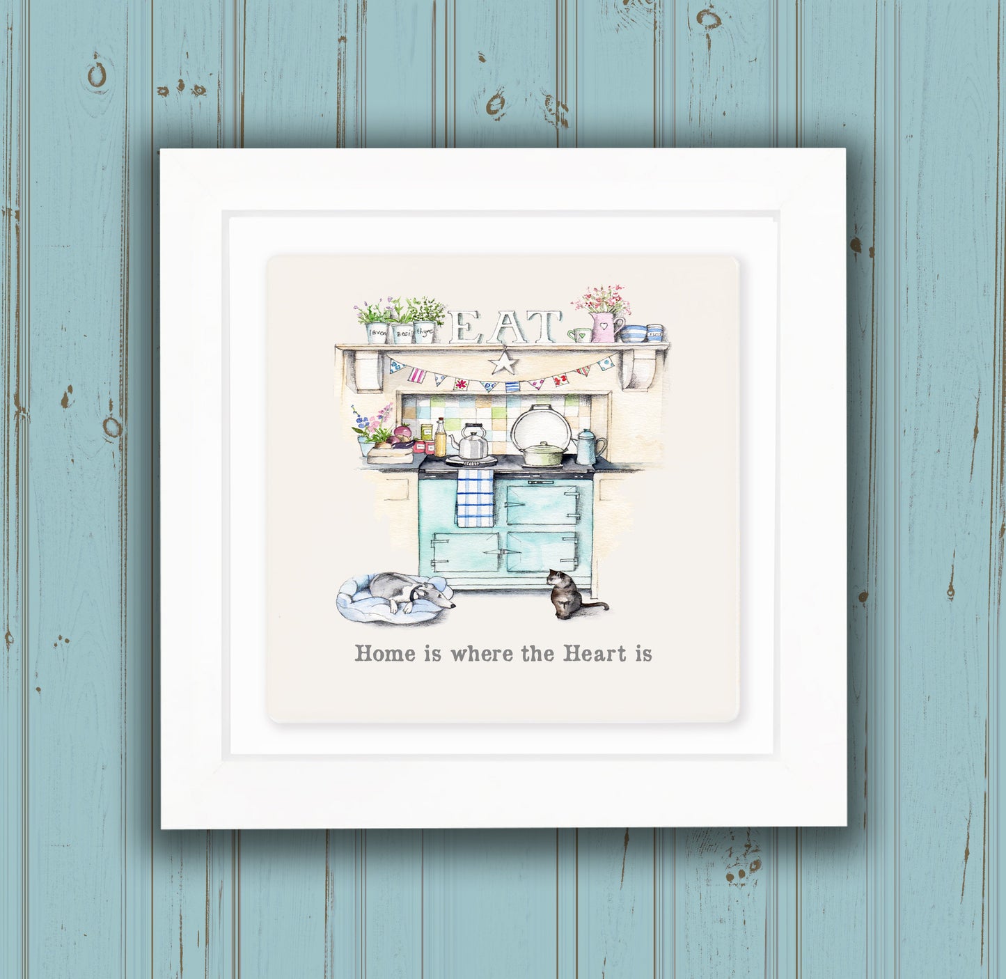 Hand Finished Ceramic Framed Tile Print - Aga Home Is Where The Heart Is Design - Home Decor - Gifts for Her