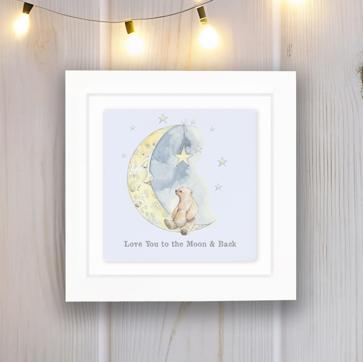 Hand Finished Ceramic Framed Tile Print - Bear & Moon Design - Home Decor - Gifts for Her - Nursery Decor - Newborn Gifts