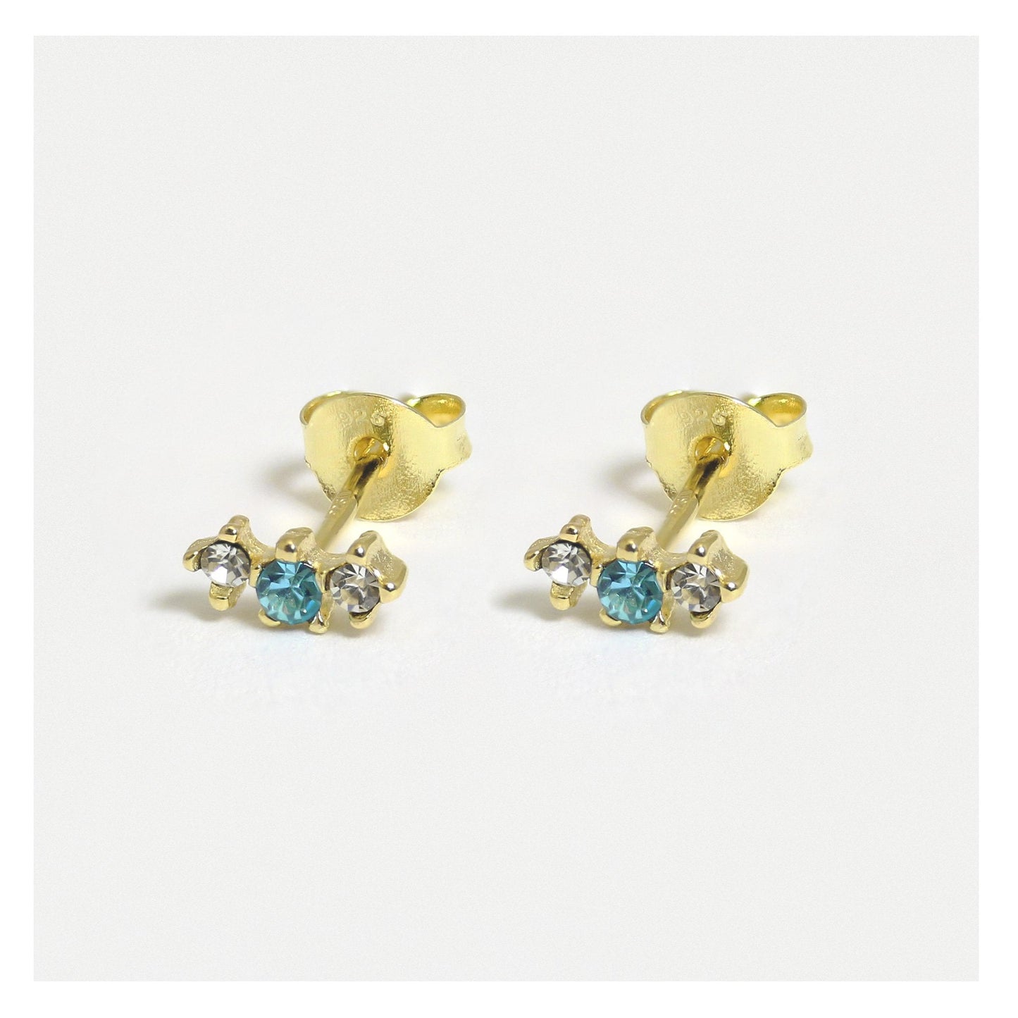 Gold Triple CZ and Aqua Ear Stud - Elegant Jewellery for Any Occasion