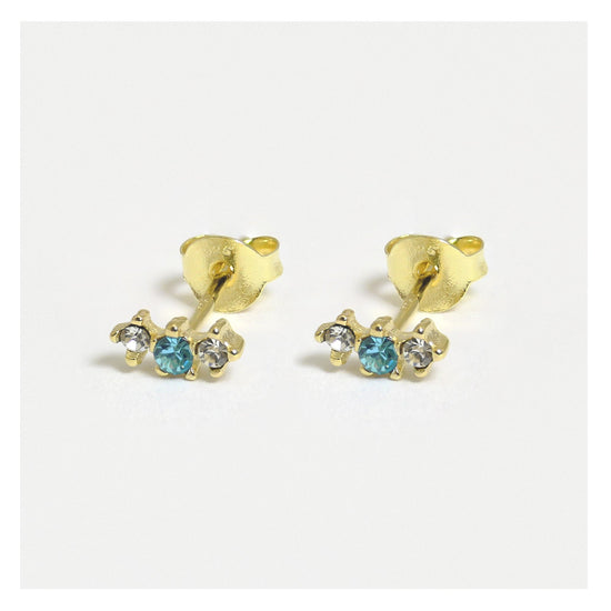 Gold Triple CZ and Aqua Ear Stud - Elegant Jewellery for Any Occasion